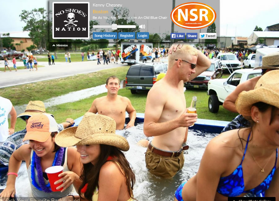 Radio site for Kenny Chesney's No Shoes Radio