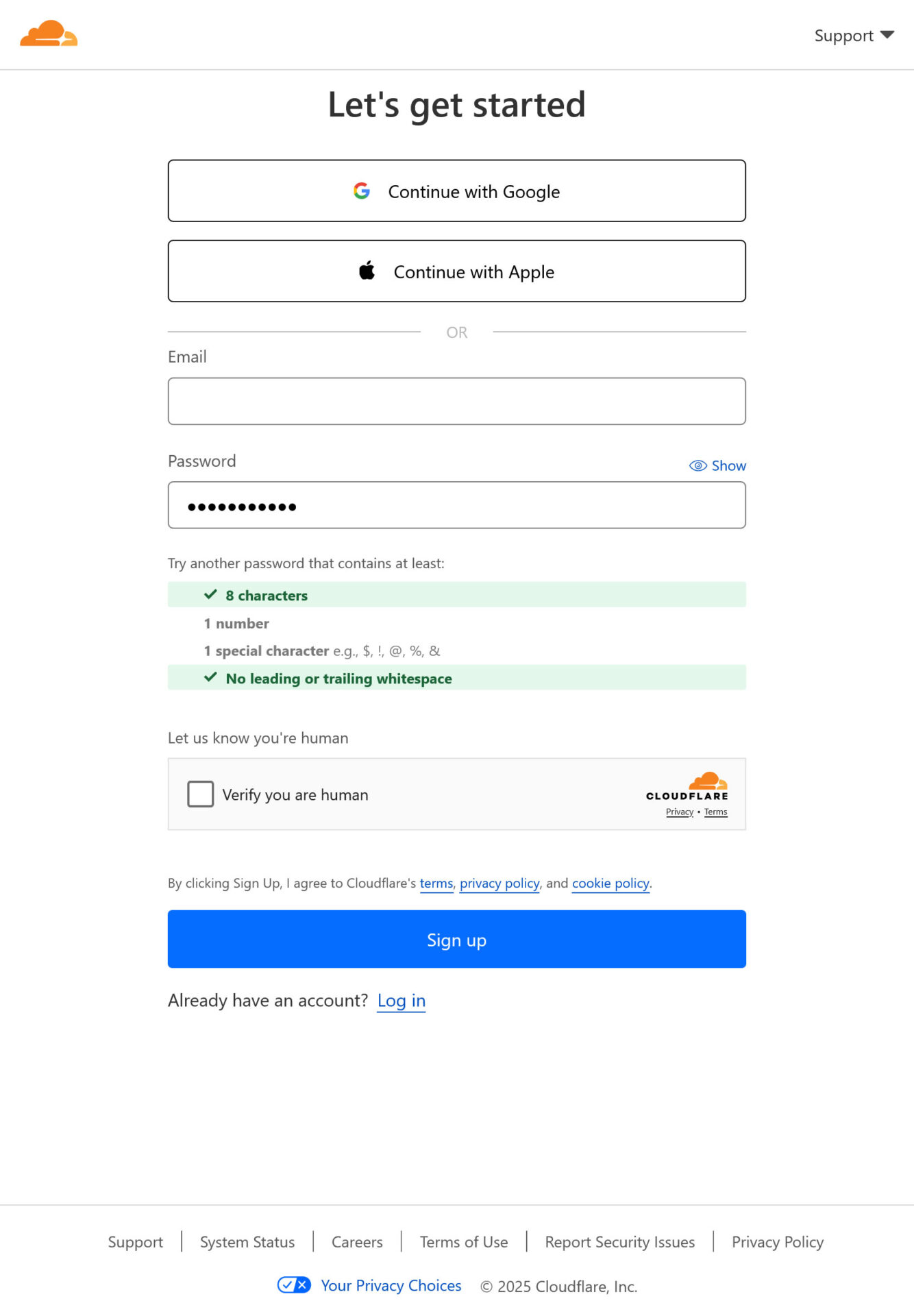 Cloudflare Registration Form