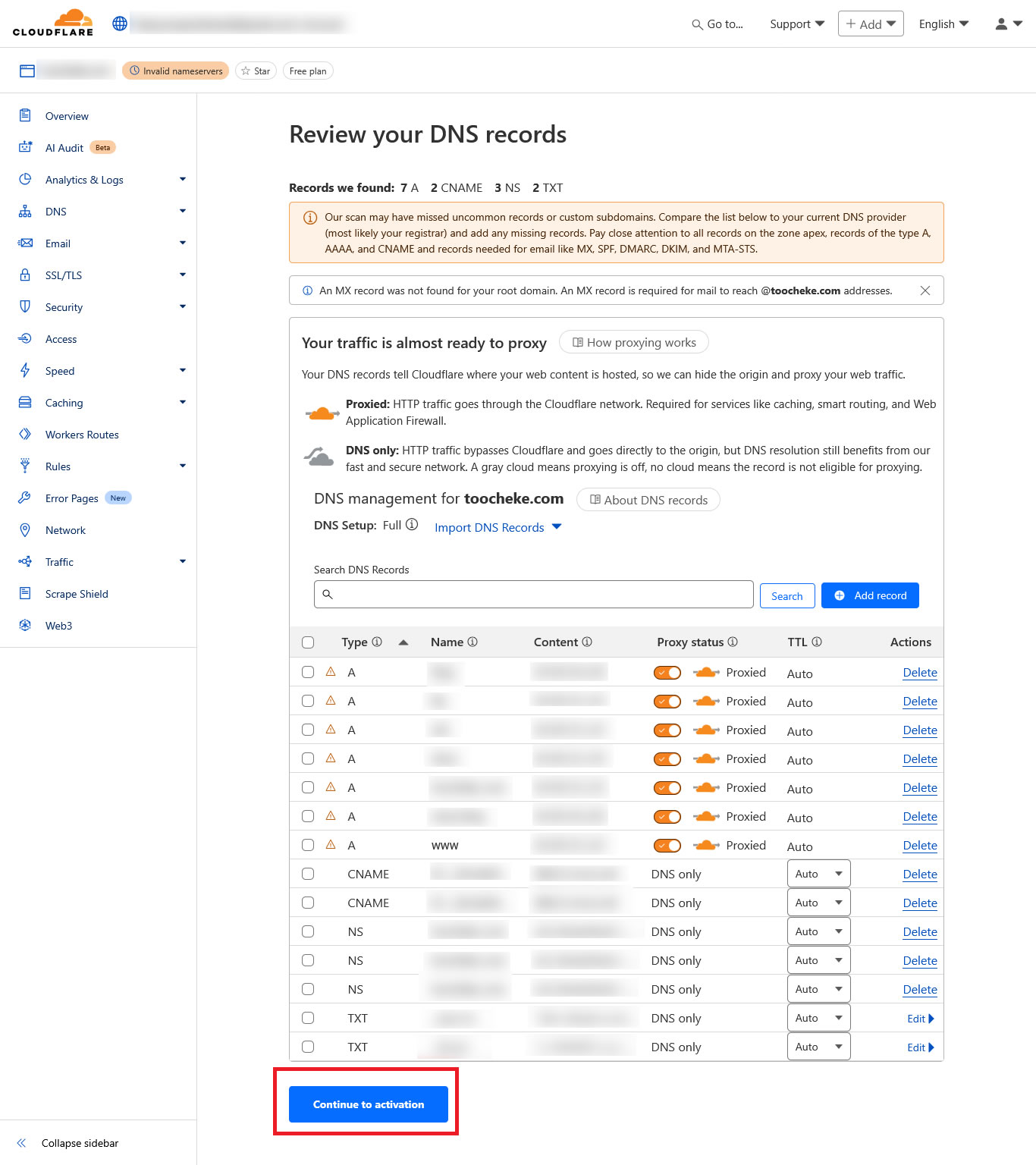 Cloudflare import DNS records