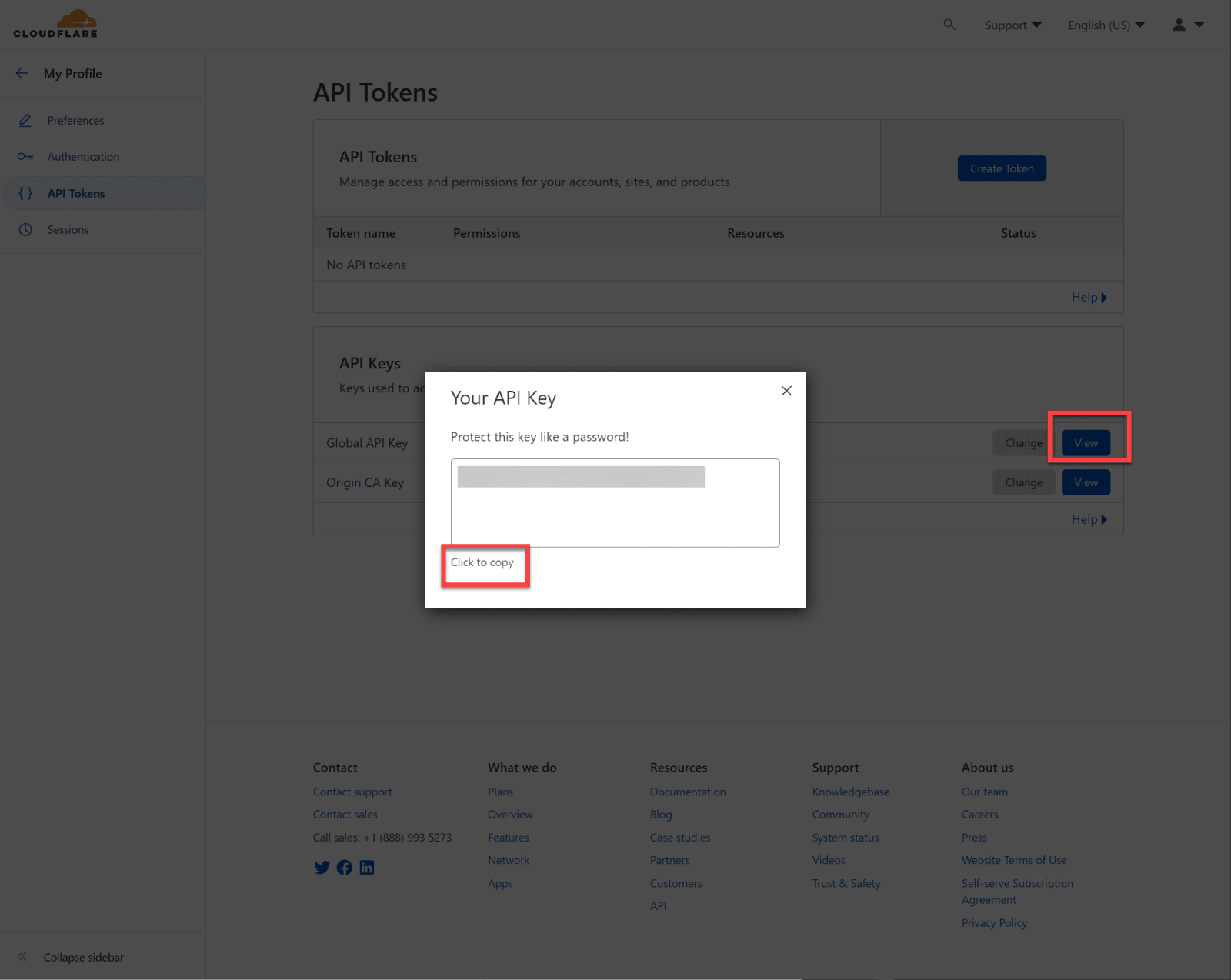 Copy API key