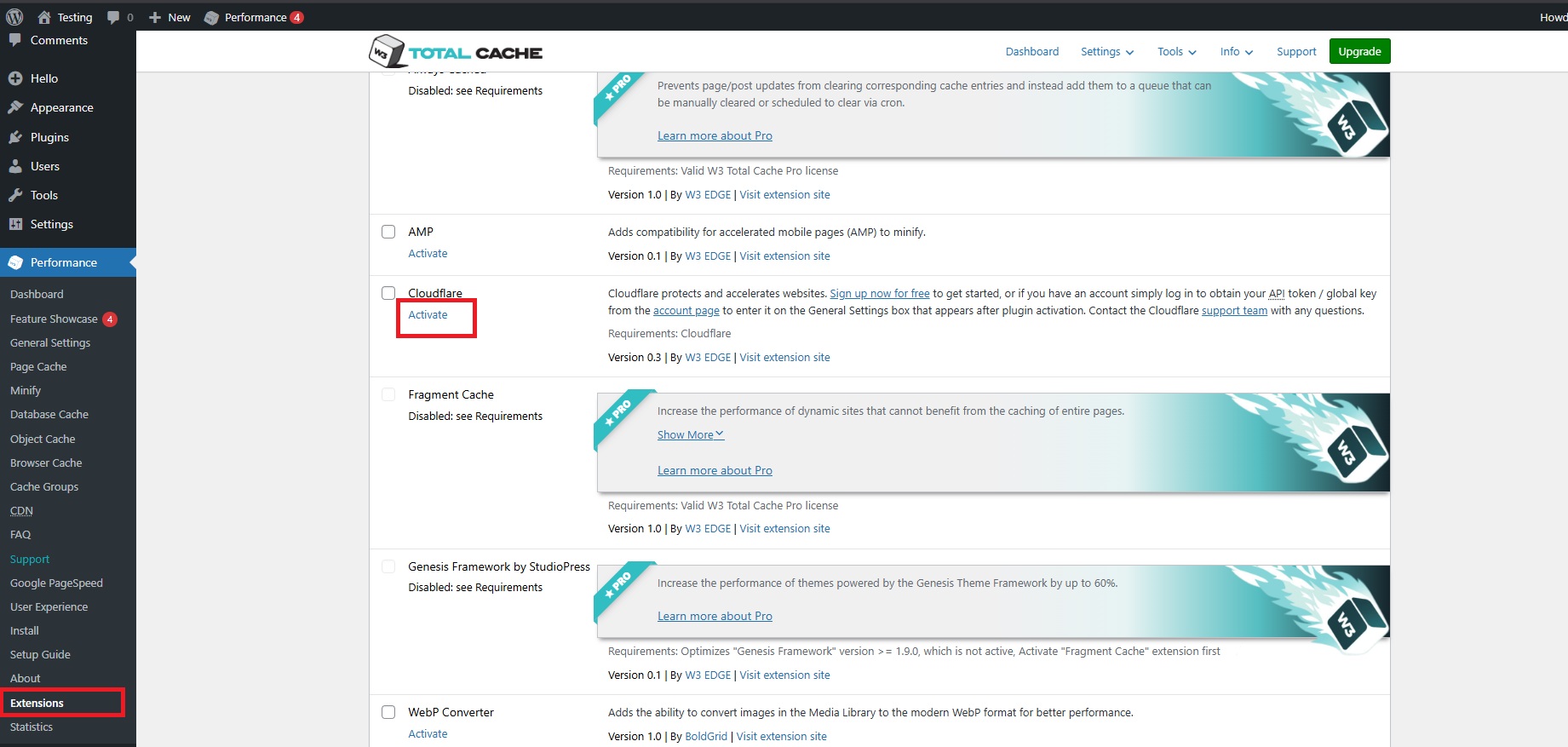 Cloudflare extension